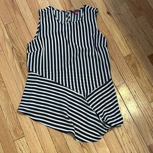 Vince Camuto Striped Sleeveless Top‎ Asymmetrical Hem Casual Blouse Size S